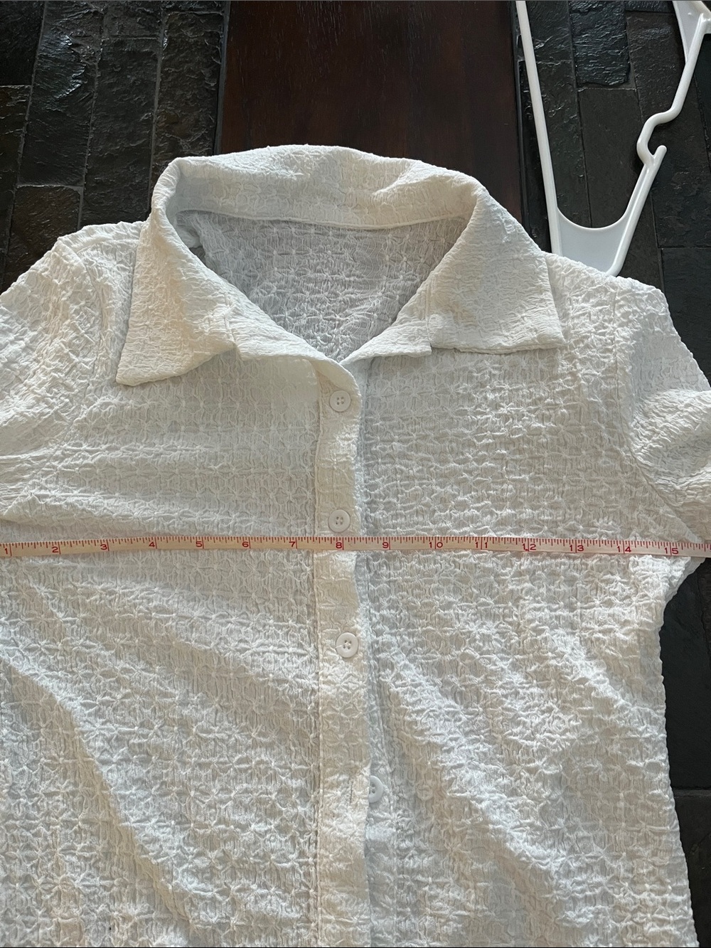 Textured White Button-Front Long Sleeve Shirt - Picture 4 of 5